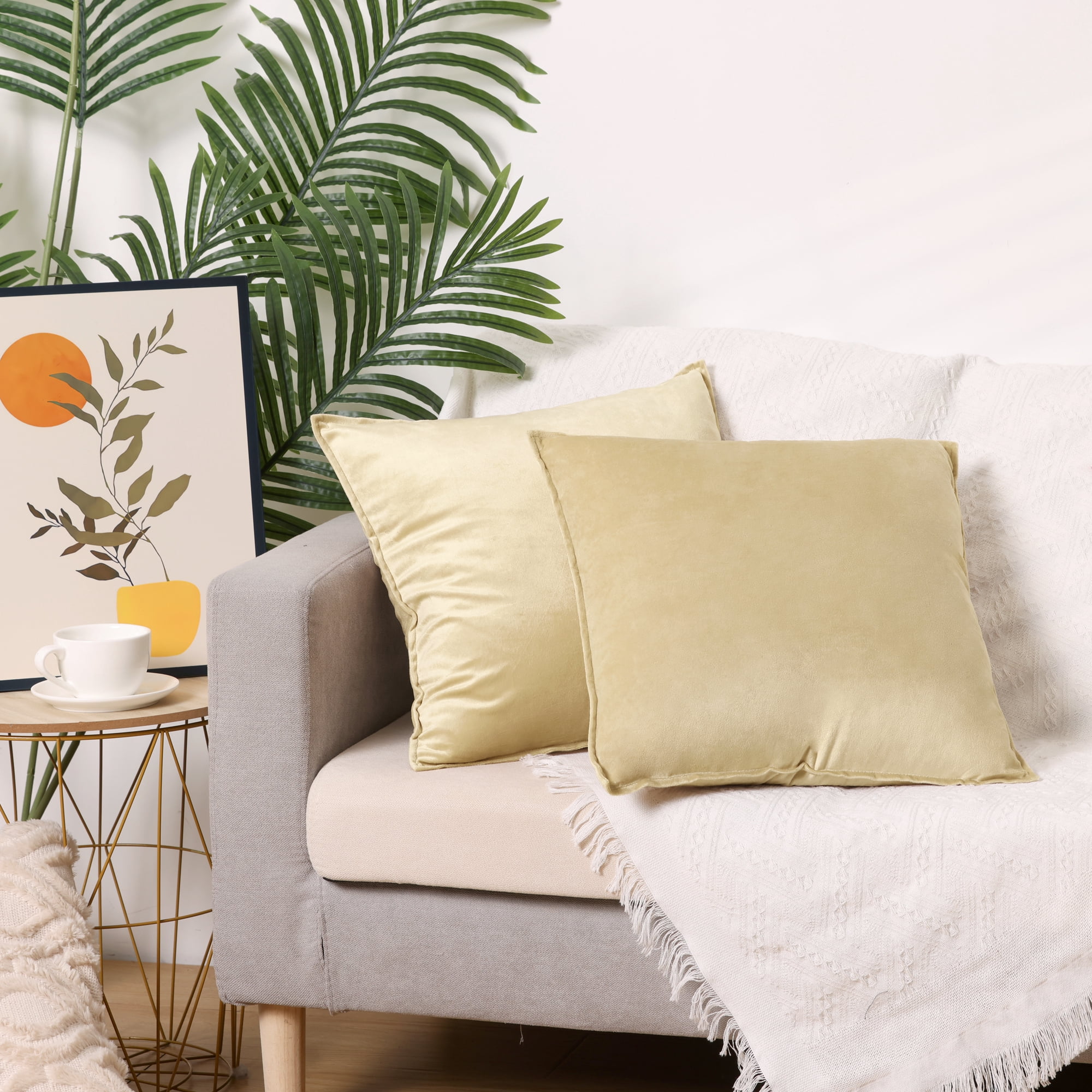 Unique Bargains Velvet Solid Throw Pillow Covers Decorative Cushion Covers (2 Count) Camel 18" x 18"