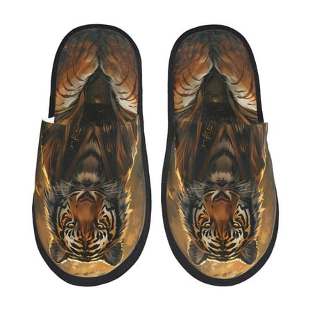Balery Tiger In The Fallen Leaf Forest Slient Indoor Furry Fleece Comfort House Shoes Soft Non-Slip Home Shoes Cotton slippers House Slippers-- Medium