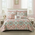 thumbnail image 2 of Home Soft Things 5 Piece Printed Microfiber Quilt Bedspread Set - Bennington Damask Coral - King (102" x 90"), 2 of 6