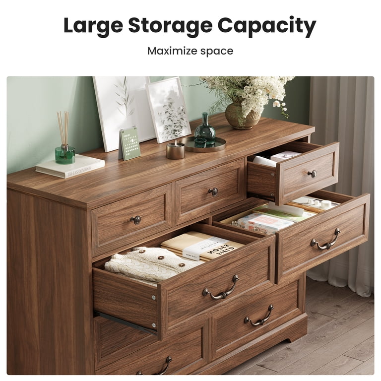 Farmhouse 9 Drawers Dresser, Wide Chest of Drawers for Bedroom 
