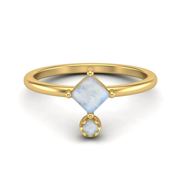 Mooneye 4mm Square Shaped Moonstone 925 Sterling Silver Gold Vemreil Solitaire Women Gifts Ring