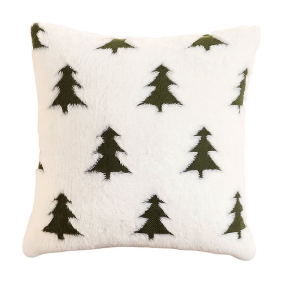 Jacquard Christmas Tree Pillow Cover 18x18 Inches, Plush Textured Winter Throw Cushion Case for Sofa Couch & Living Room Decor, Green, 1 Pack