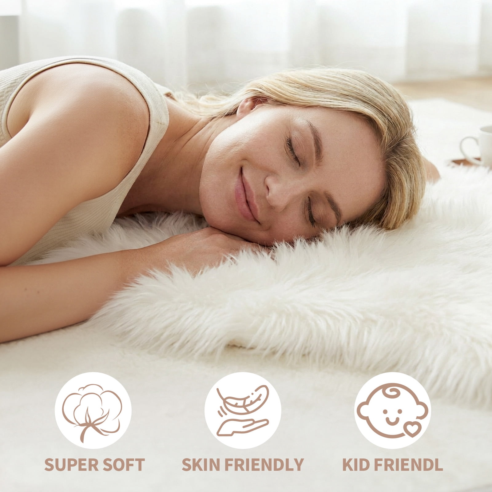 Fluffy Sheepskin Rug, YEERSWAG 2x6 ft Faux Fur Rug for Bedroom Living Room Nursery, Machine Washable Plush Carpet