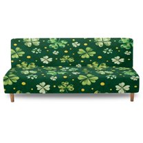 Xoenoiee Green Shamrock Coin Pattern Jacquard Futon Cover Stretch Armless Futon Sofa Cover Soft Futon Slipcover St. Patrick's Day Decor with Elastic Bottom Thick Sofa Bed Furniture Protector Covers