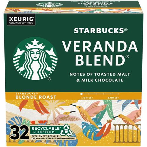 Starbucks K-Cup Coffee Pods, Starbucks Blonde Roast Coffee, Veranda Blend, 100% Arabica, 1 Box (32 Pods) - Pack of 2