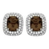 Platinum-Plated Sterling Silver Facet-Cut Smokey Topaz Pave CZ Earrings
