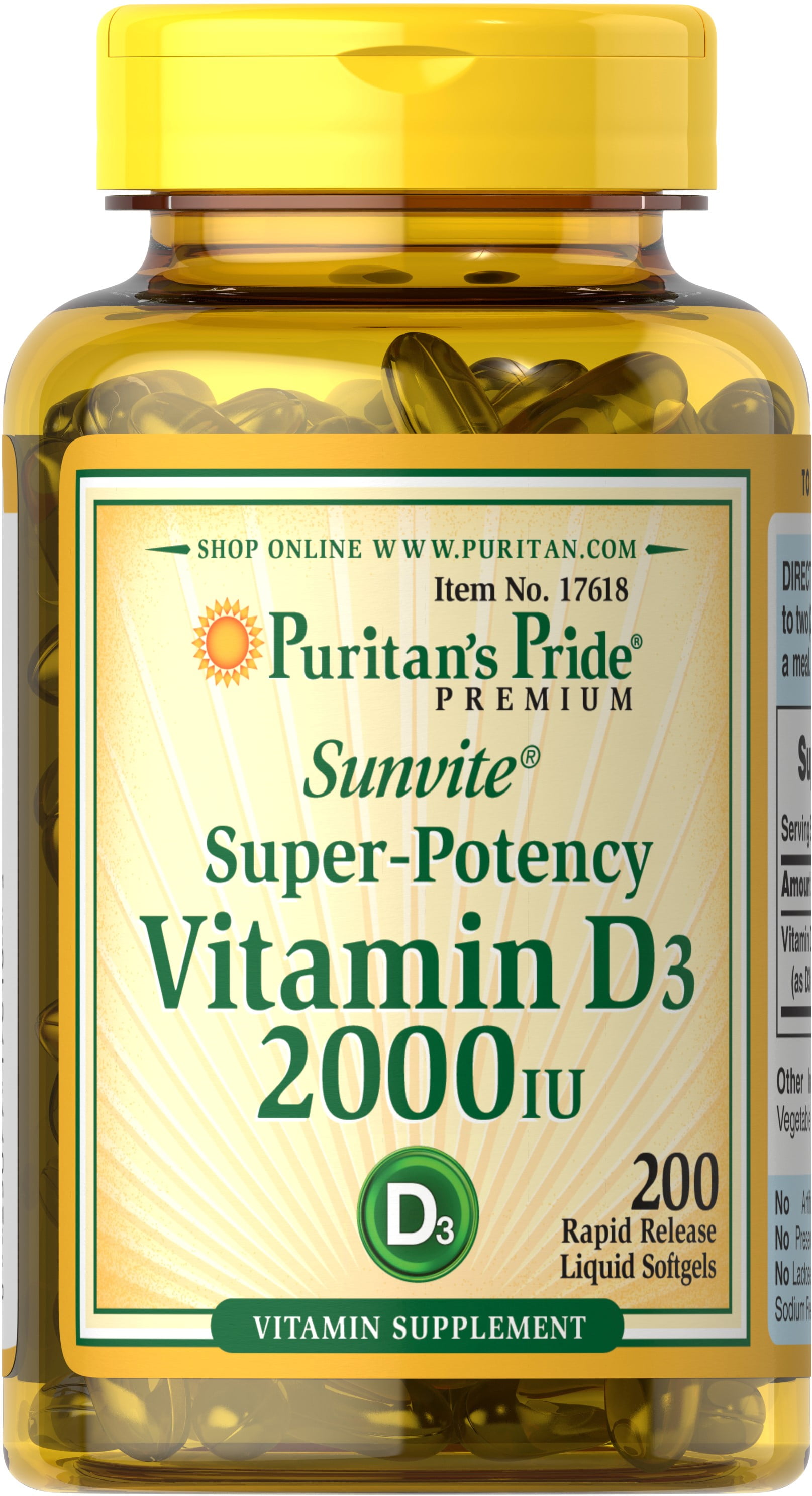 Puritan's Pride Vitamin D3 2000 Iu, 200 Count