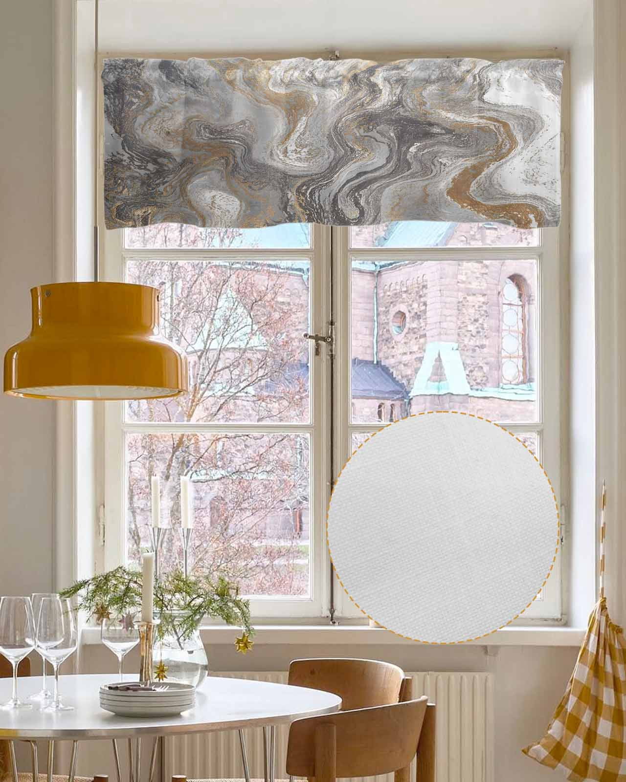 Gray Marble Kitchen Valances for Windows Farmhouse Linen Window Valance Curtain for Living Room Window Treatment Farmhouse Vintage Abstract Ombre Texture Valance Rod Pocket Topper Drape, 60 x 18 Inch