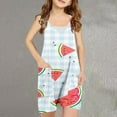 thumbnail image 2 of Odeerbi 5-13 Years Kids Girls Summer Jumpsuit Plaid Watermelon Print Camisole Romper Breathable Comfortable Suspender Overalls Bib Overall Shorts with Pockets, 2 of 5