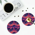 thumbnail image 4 of Honeii Retro Palms print Leather Coaster Set of 4, ideal for safeguarding your furniture from drinks spills and effortless cleanup-Round Shape, 4 of 6