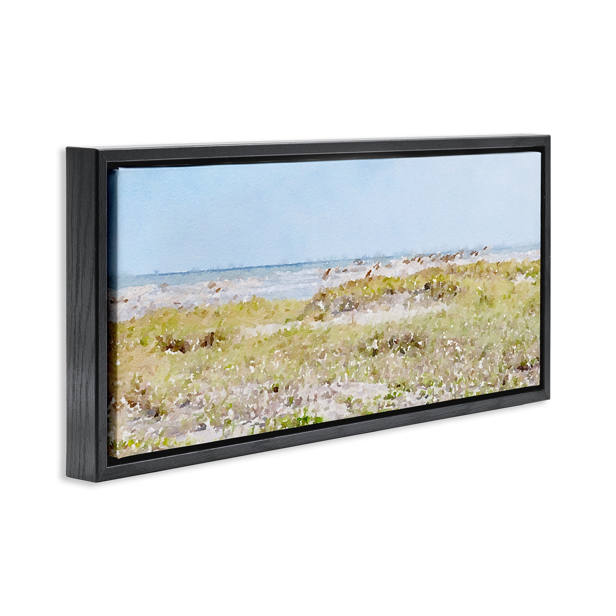 Stupell Industries Eastern Beach Grass Landscape Painting Black Floater Framed Canvas Art Print Wall Art, 31 x 14