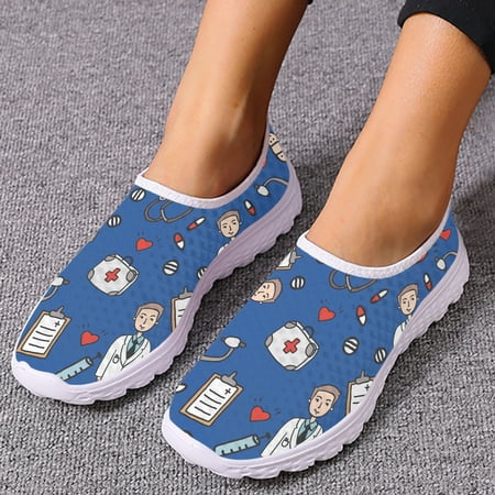 

White Doctor Design Slip On Shoes Lightweight Medical Printing Sneakers Soft Soled Shoes For Summer Casual Shoes