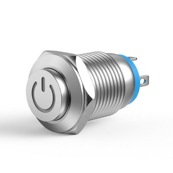 12Mm Metal Push Button Switch Power Button Waterproof Flat Led Light 12V-24V Blue