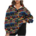 thumbnail image 2 of Qiopertar Chandail en Molleton à Manches Longues Imprimé Col Rabattu Fermeture Éclair Mode Décontractée pour Femmes Blouse Offres de la Semaine Liquidation à Moins de 5$ jusqu'à 90 % de Réduction, 2 of 5
