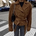thumbnail image 2 of ScarletteEmmy Women’s Faux Suede Belted Jacket, Lapel Blazer Coat, Soft Matte Outerwear, Fashion Fall Casual Streetwear, Slim Fit Wrap Design, 2 of 10