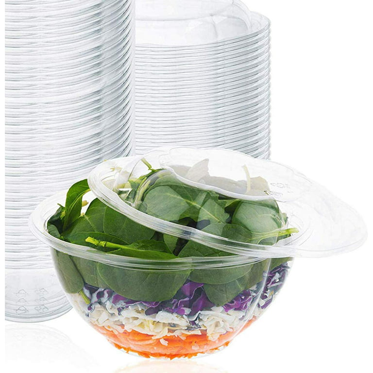 32 oz Disposable BPA Free Salad Containers with Lids inClear Plastic Disposable for A Fresh Airtight Seal, Portable Serving Bowl Set for Meal Prep 