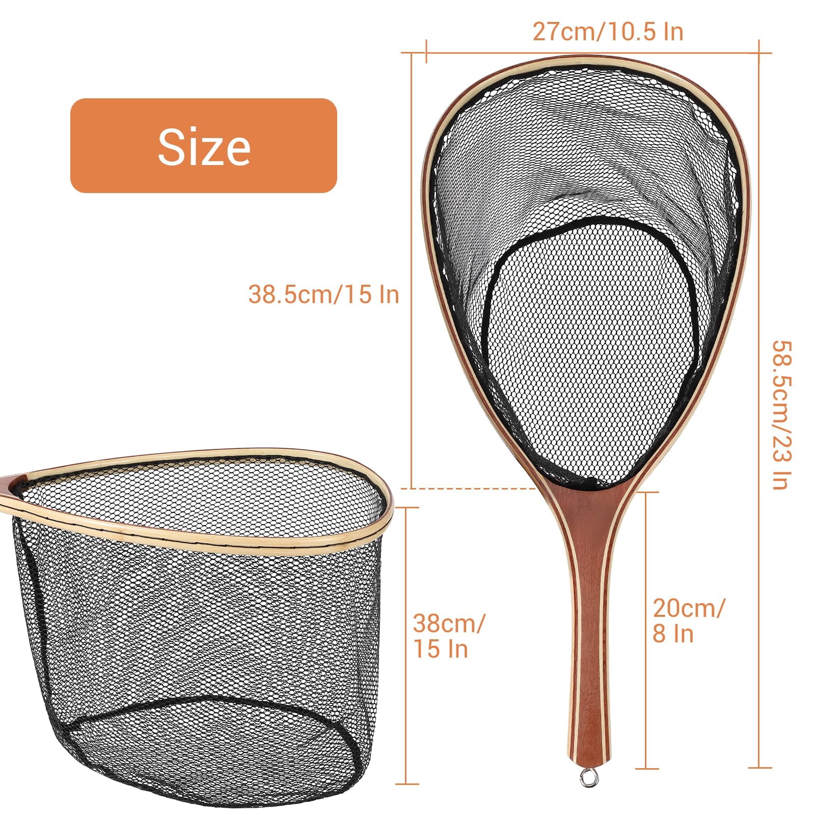 Fly Fishing Net Trout Net, Soft Mesh Fishing Net, Fish Landing Net with Safety Rope Lanyard, Lightweight Catch and Release Net for Trout, Bass,58.5*27*1.8cm