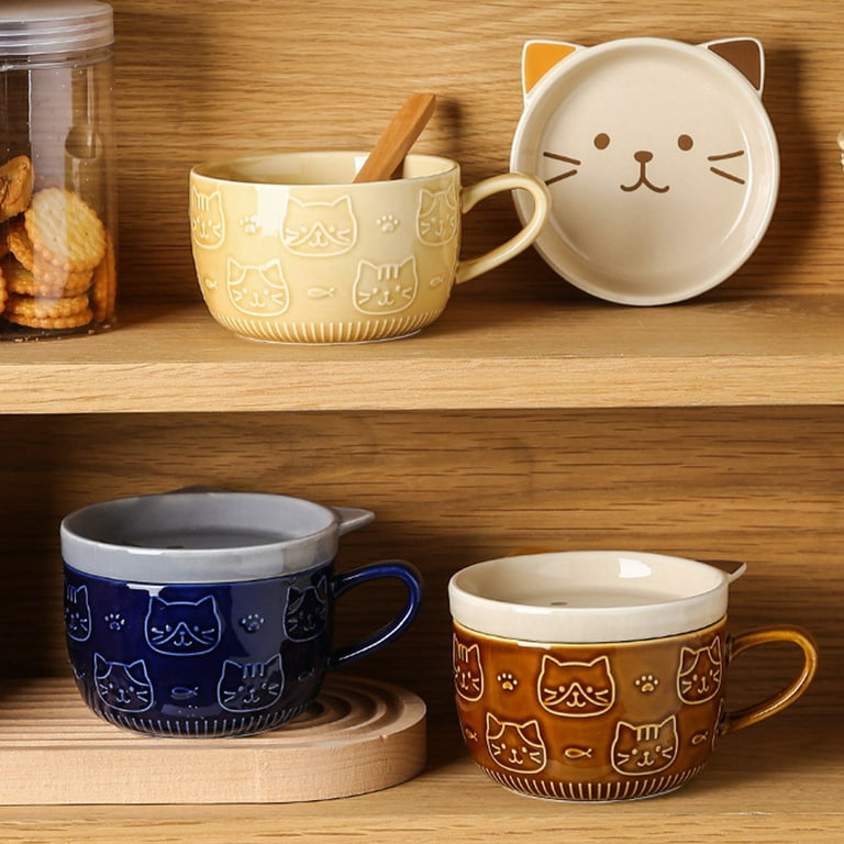 1pc Ceramic Cute Creative Milk/ Coffee Mug With Lid, Household Drinking Cup