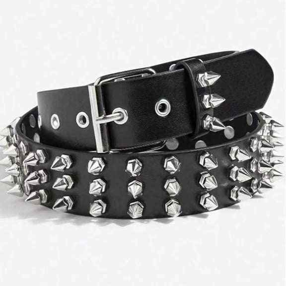 Studded Belt 3 Pack for Women Men Y2K Punk Rock PU Leather Grommet Belts