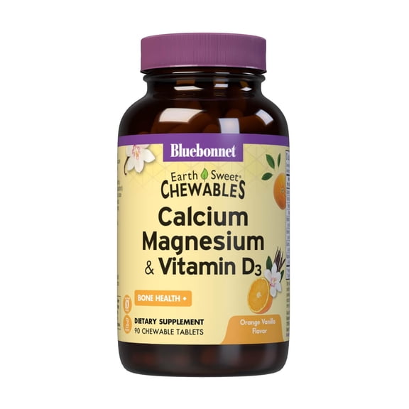 Bluebonnet Calcium Magnesium Vitamin D3 Bone Muscle & Relaxation*, 90 Orange Vanilla Chews