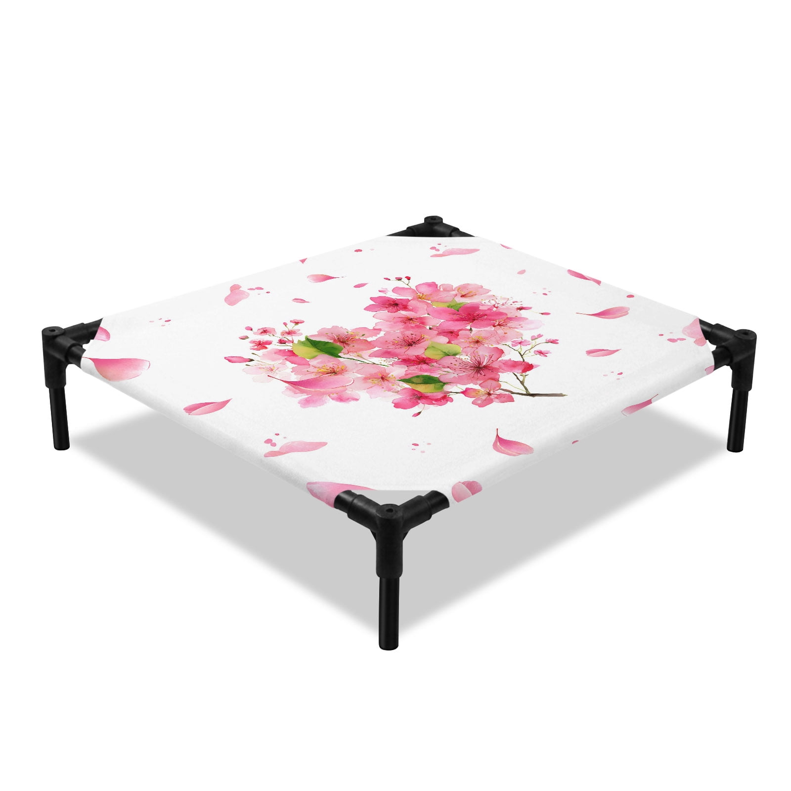 Pink Flower Elevated Dog Bed Peach Blossoms Valentine s Day Watercolor Cooling Breathable Outdoor Raised Dog Cot Bed with Metal Frame Non-Slip Feet for Small Dog 20x20in
