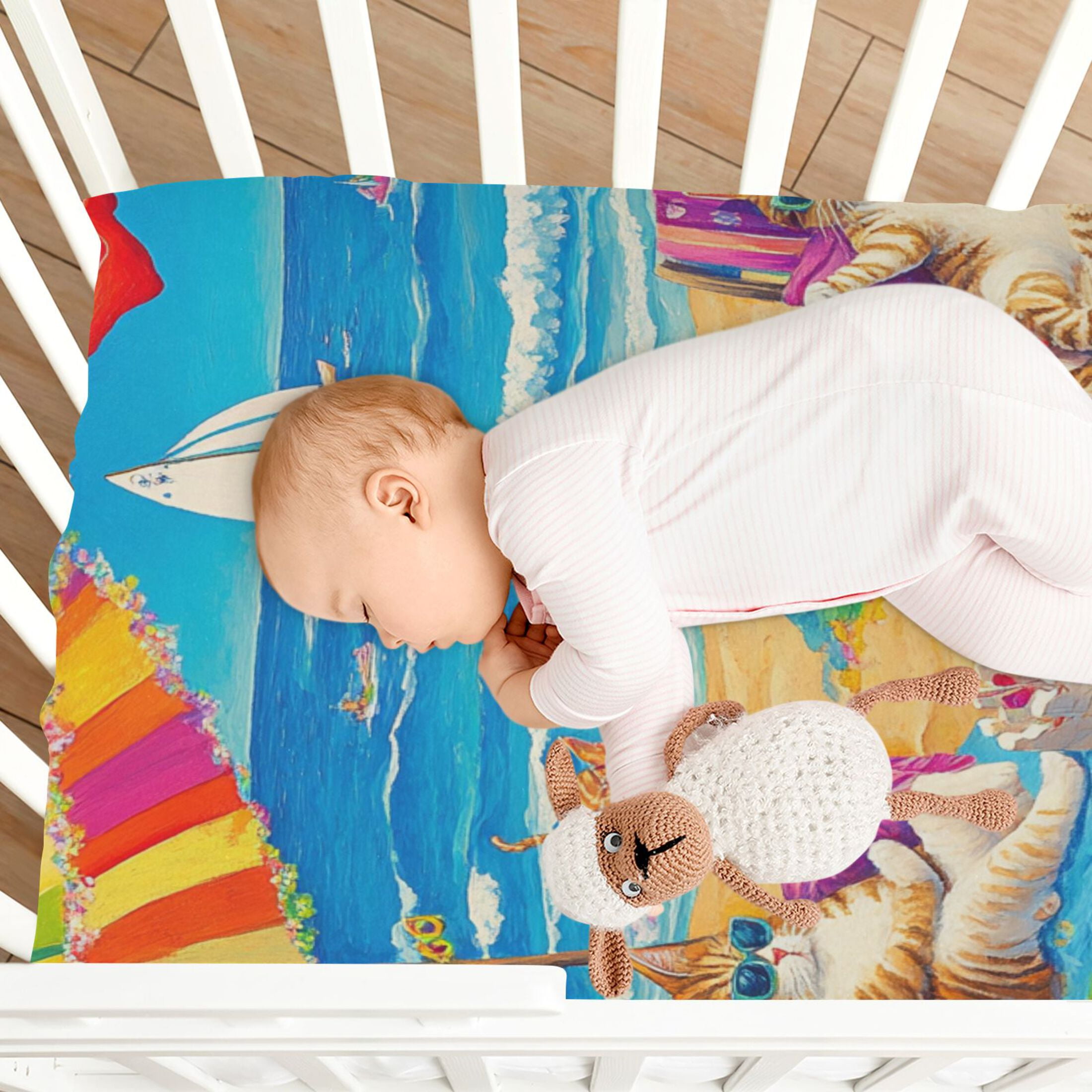 BZSMCE Ultra Soft Fitted Microfiber Crib Sheets for Newborn Baby Boys Girls Cats Enjoying on The Beach Design Cute Pattern