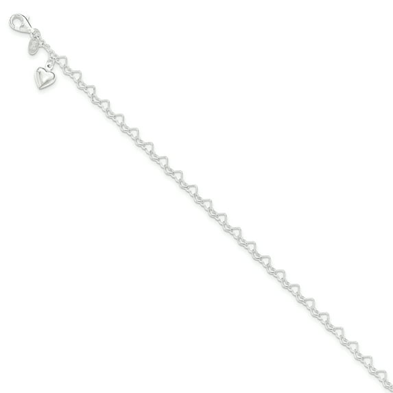 Beautiful Sterling Silver Heart-link w/Heart Charm Anklet