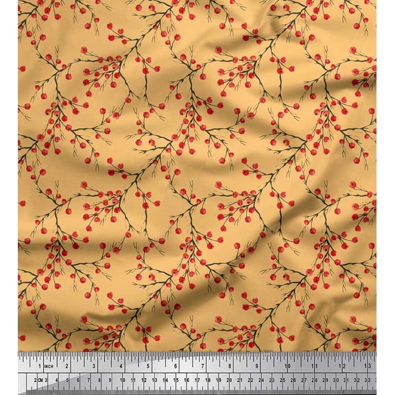 Soimoi Orange Silk Fabric Cherries Fruits Decor Fabric Printed Yard 42 Inch Wide