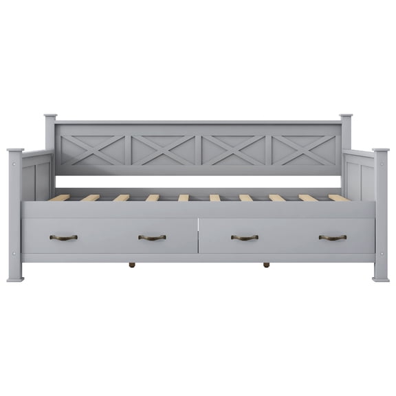 Euroco Wood X-Shaped Twin Daybed with Two Storage Drawers for Bedroom, Gray