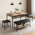 thumbnail image 3 of GAOMON Dining Table Set for 4, Kitchen Table with Upholstered Bench, Square Stools, Storage Rack, Rustic Metal & Wood Dining Room Table Set for Small Spaces, Apartment, 3 of 8