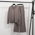 thumbnail image 2 of YUGYXL Women Loose Solid Suits V-Neck Pullover Knit Sweaters Tops Wide Leg Pants Two Piece Outfits Coffee M, 2 of 6