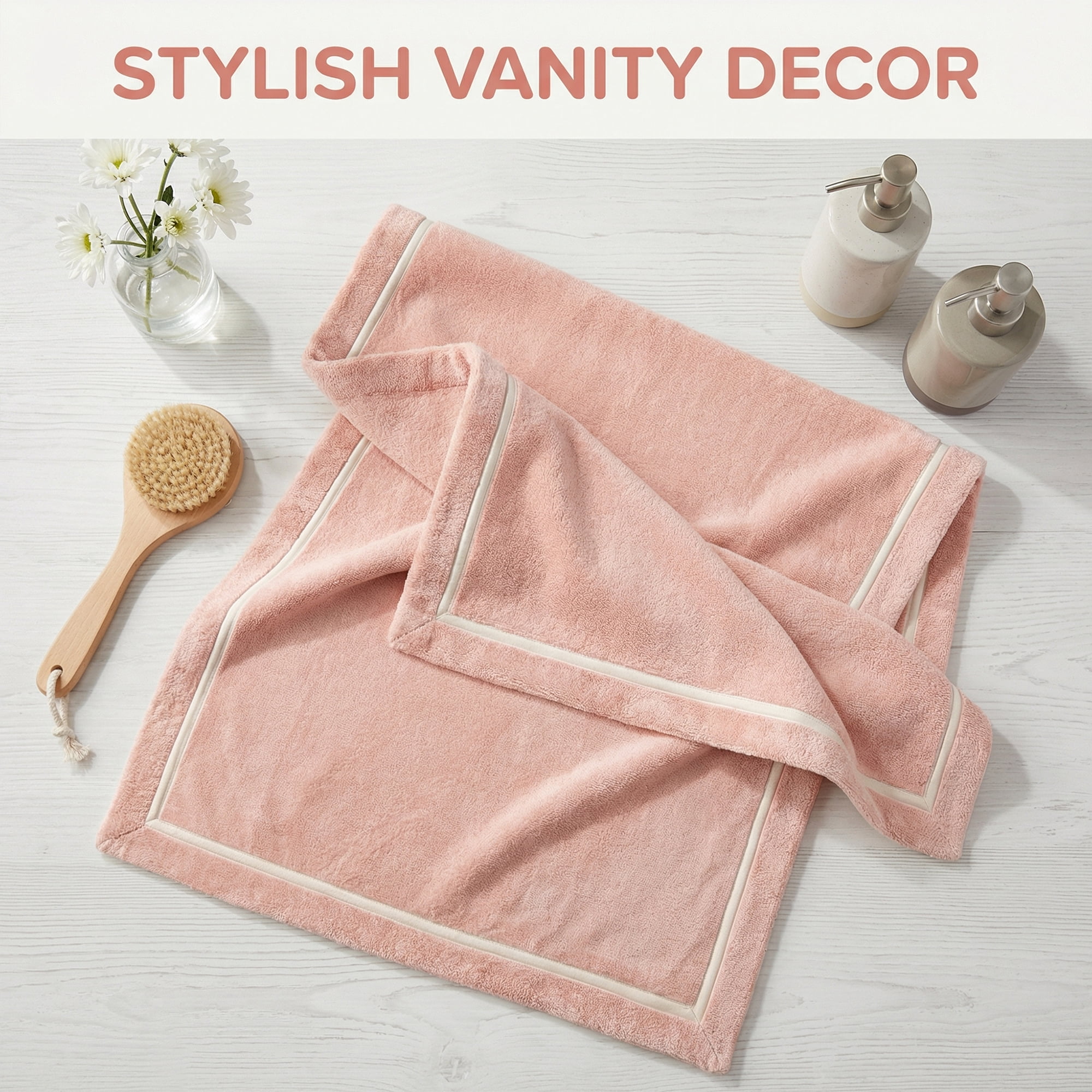 Unique Bargains Ultra Soft Absorbent Coral Fleece Bath Towel 2 Pack Pink/Beige 63"x31"