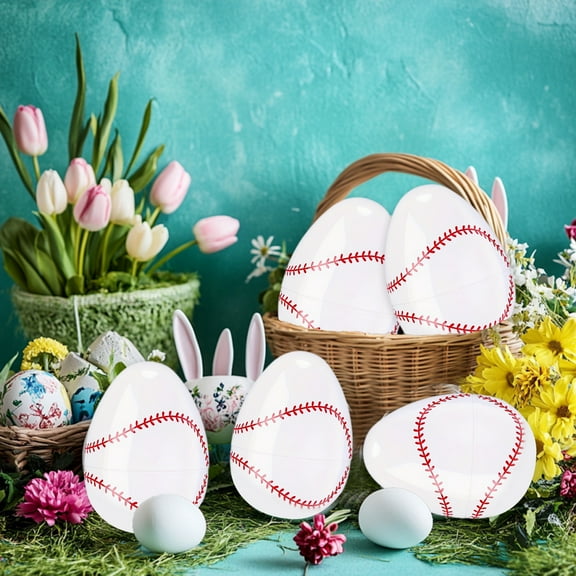 HongHeng 6 Pcs Plastic Easter Egg, Assorted Sports Balls Egg Shells for Filling Specific Treats, Easter theme Party Favor, Basket Stuffers Filler, Classroom Prize Supplies