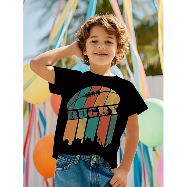 Rugby T-shirt - Retro Rugby Graphic T-Shirt - Vintage Sports Tee with Bold RUGBY Lettering, Rugby Games, Birthday Parties - All-Season Active Wear, Casual Outfit, Streetwear Style, Durable Fabric