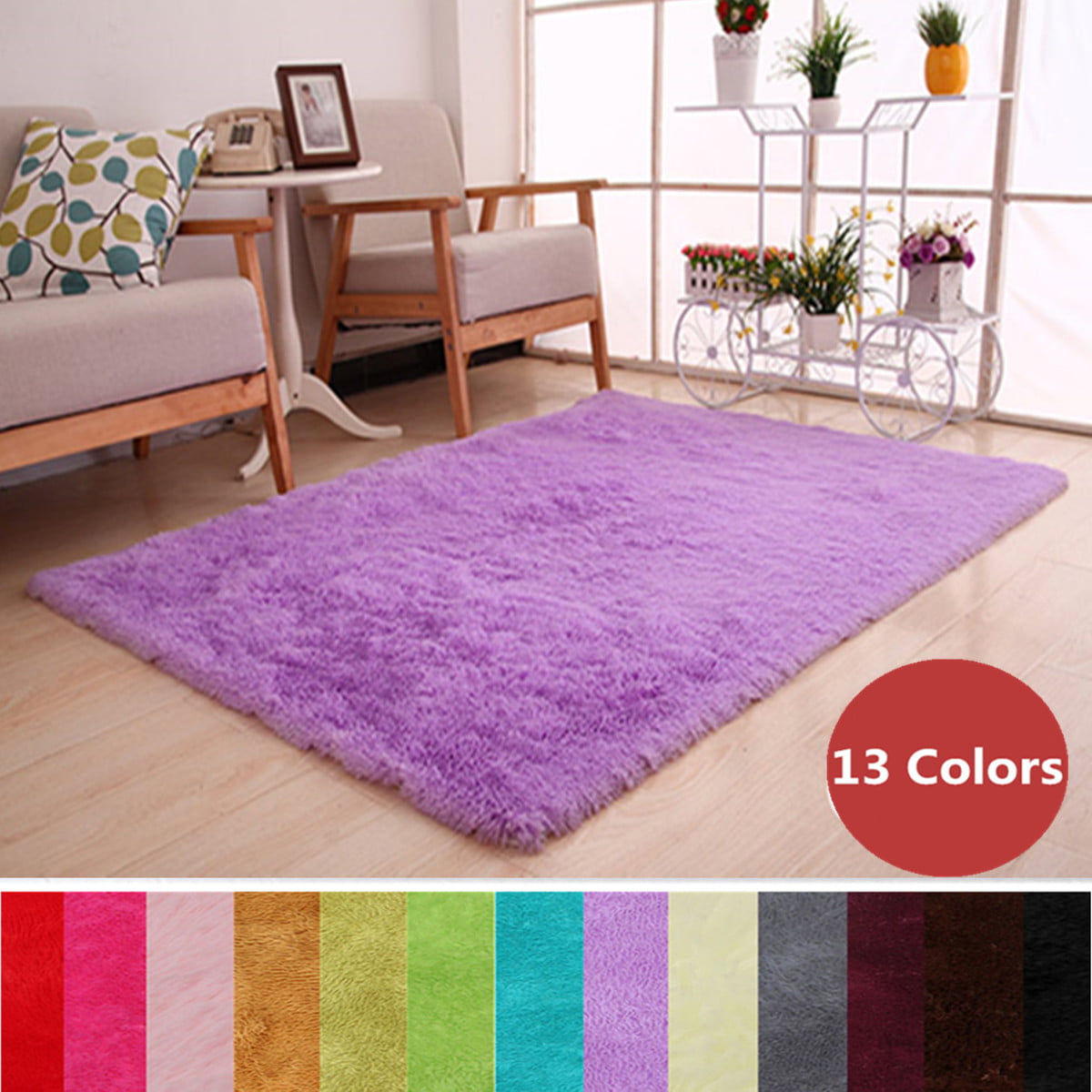 80x58 Inch Soft Area Rug and Carpet Floor Rug,Kawaii Fruits on Dark Purple Carpet for Bedroom and Living Room