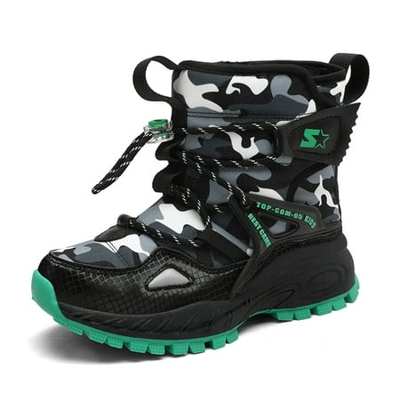 

oys Girls Warm Ankle Boots Non-Slip Water Resistant Fashion Lace Up Children s Walking Boots