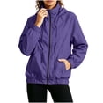 thumbnail image 2 of Xaqiouau Womens Solid Color Thin Waterproof Hooded Full Zip Windbreaker Relaxed Fit Raglan Sleeve Elastic Cuff Hem Spring Summer Fall Outdoor Casual Wind Jacket Purple M, 2 of 8