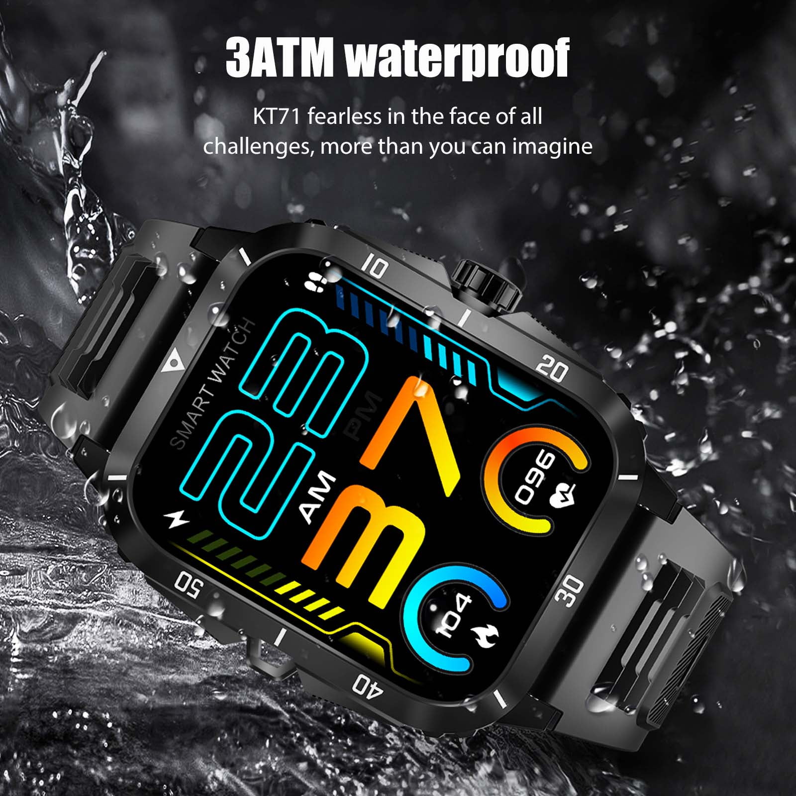XAXRE KT71 Smart Watches for Men (Call Receive/Dial), 3ATM Waterproof, 1.96" HD Large Screen Smartwatches, Rugged Smartwatch for Android iOS