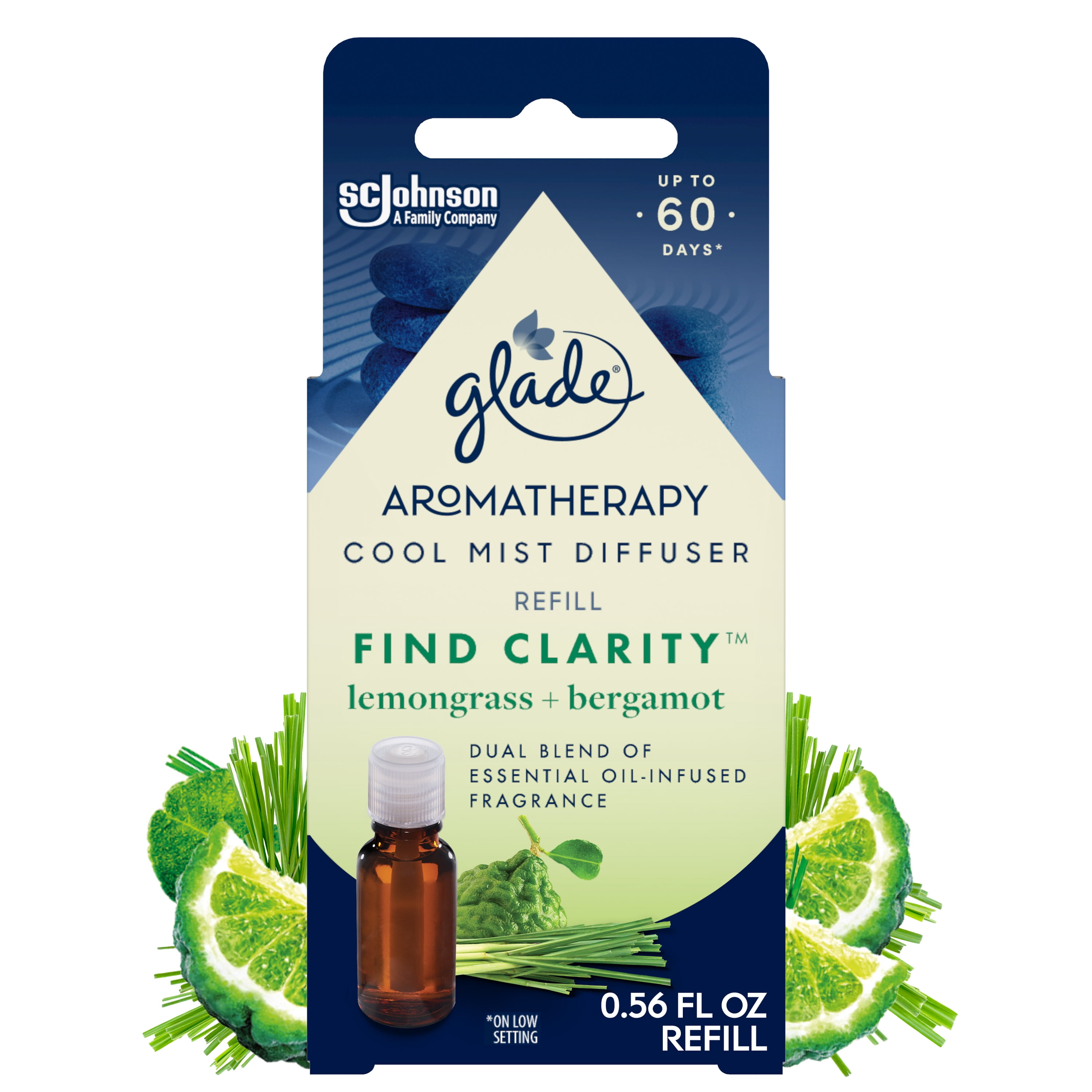 Glade Essential Oil Diffuser Refill, Find Clarity Scentwith Notes of Bergamot & Lemongrass, 0.56 oz (16.8 ml), for Use withCool MistAromatherapy Diffuser & Air Freshener for Home