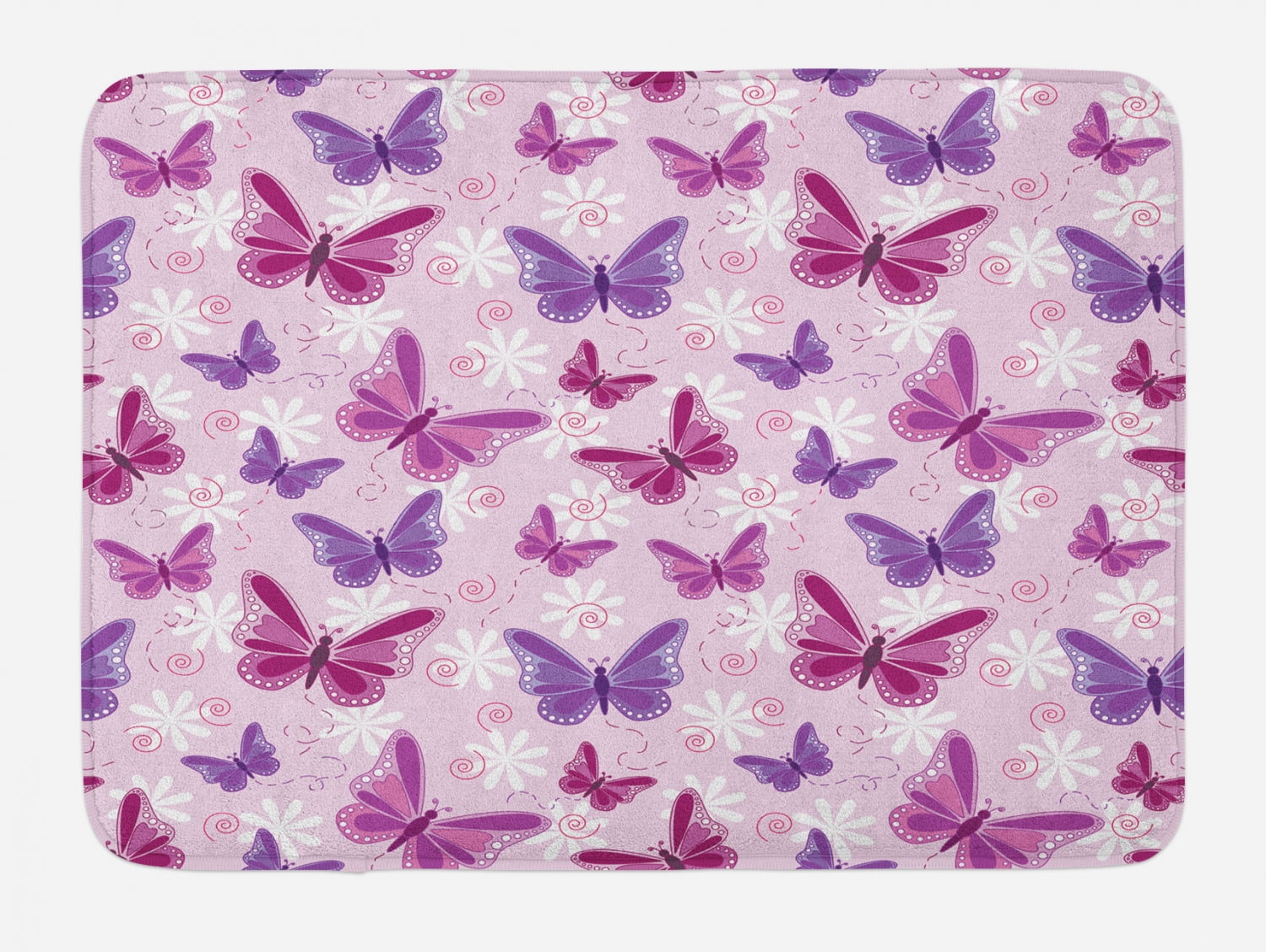 Butterfly Bath Mat, Various Flying Butterflies with Fairy Colors Hippie
