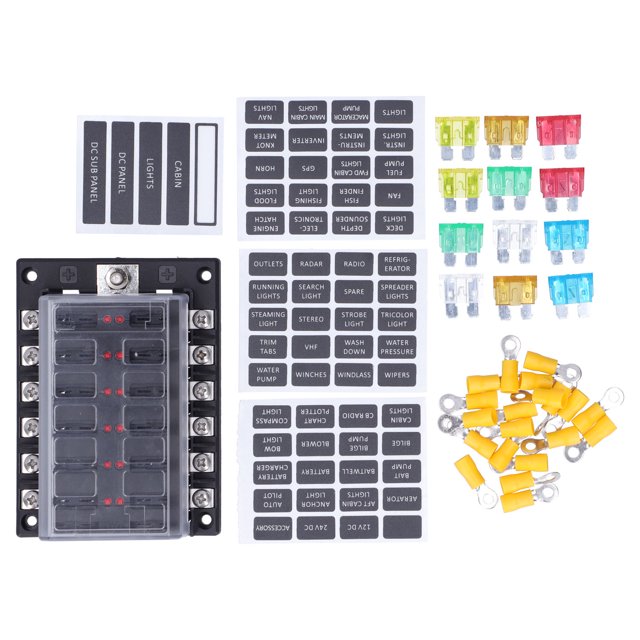 Portafusibles para automóvil, bloque de caja de fusibles de hoja de 12 vías 32V M5 Cubierta de plástico con indicador para automóvil marino
