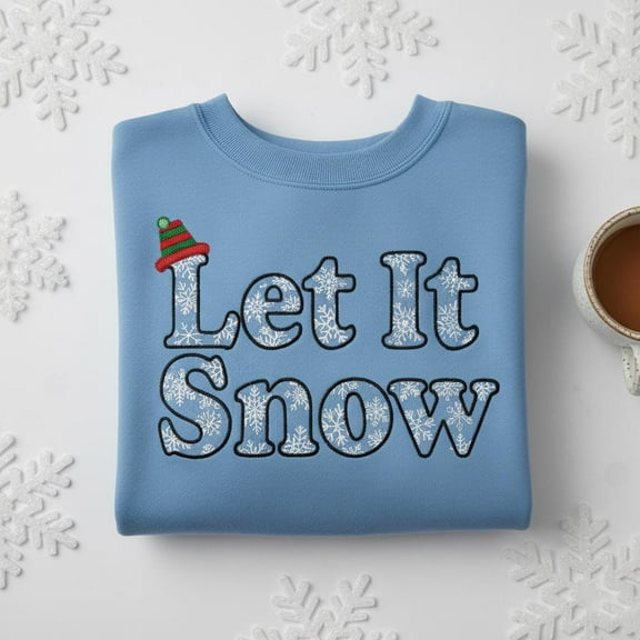 Let It Snow Embroidered Sweatshirt, Christmas Snowflake Sweater, Holiday Snow Lover Shirt, Winter Elf Hat Crewneck Embroidery Gift