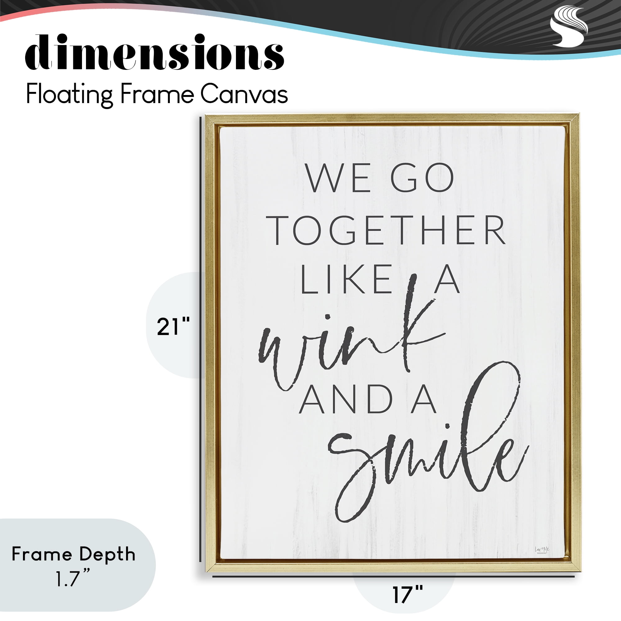 Stupell Industries Go Together Like Wink & Smile Gold Framed Floater Canvas Wall Art, design by Lux + Me Designs