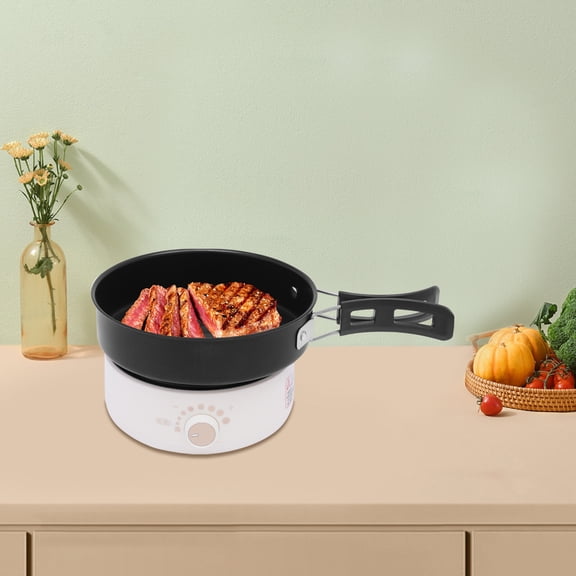 DENEST Portable Electric Hot Pot with Grill, Multi-Functional Frying Pan, Steamer and Noodle Cooker, 1.6L Mini Steamer