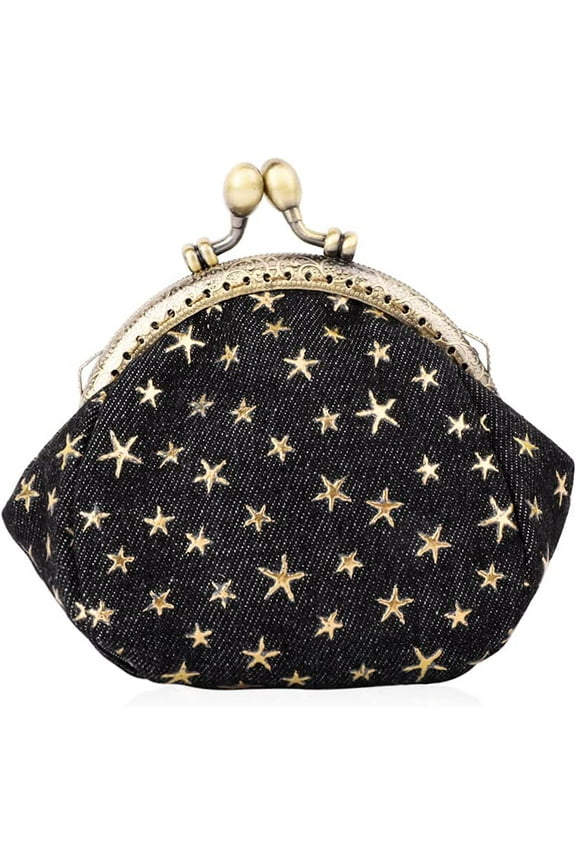 Five-Pointed Star Coin Purse Denim Change Pouch Wallets Buckle with Kisslock Clasp Coin Holder Clutch Handbags for Women Ladies