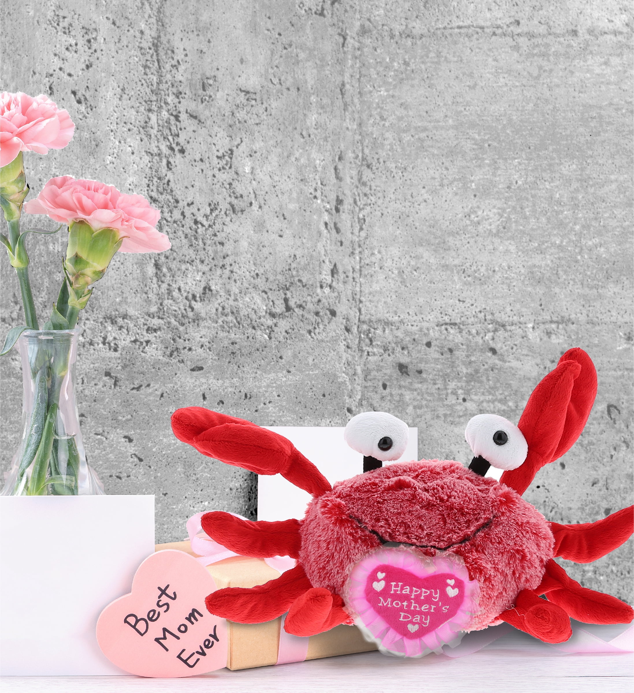 DolliBu Happy Mother's Day Super Soft Plush Red Crab - Cute Stuffed Animal Present With Pink Heart Message for Best Mommy, Grandma, Wife, Daughter - Cute Sea Life Plush Toy Gift - 12" Inches