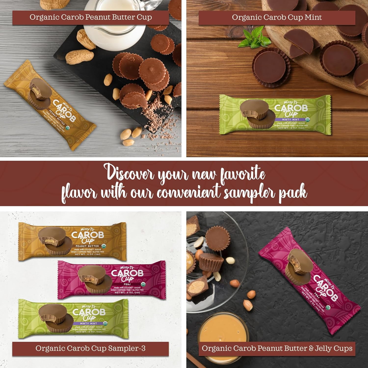 Missy J’s Carob Dark Delights Unsweetened Peanut Cup Vegan Chocolate Dairy-Free 9 oz 12 Pack
