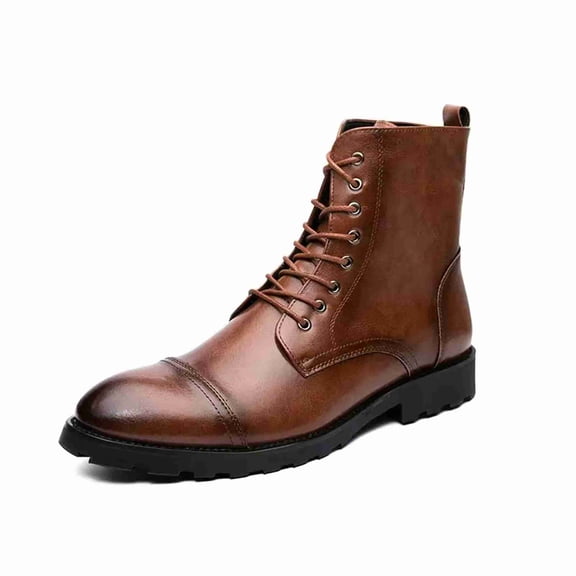 Men's Lace-Up Combat Boots with Cap Toe, Rugged Ankle Boots Combat Boots for Casual & Formal Wear, Brown/Black