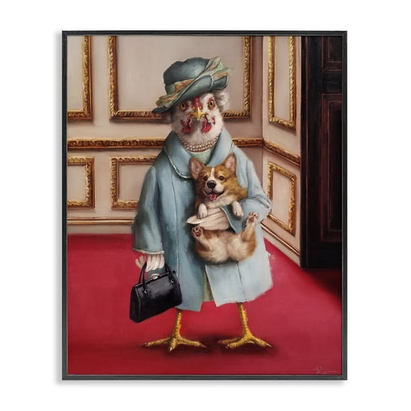 Stupell Industries Eclectic Queen Chicken with Corgi Black Framed Giclee Art, 14 x 11, by Lucia Heffernan