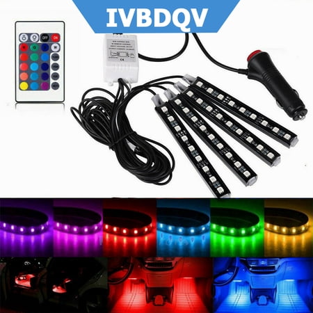 IVBDQV Car Accessories RGB LED Light Dash Floor Foot Strip Lights Decorative Lamp 4Pcs